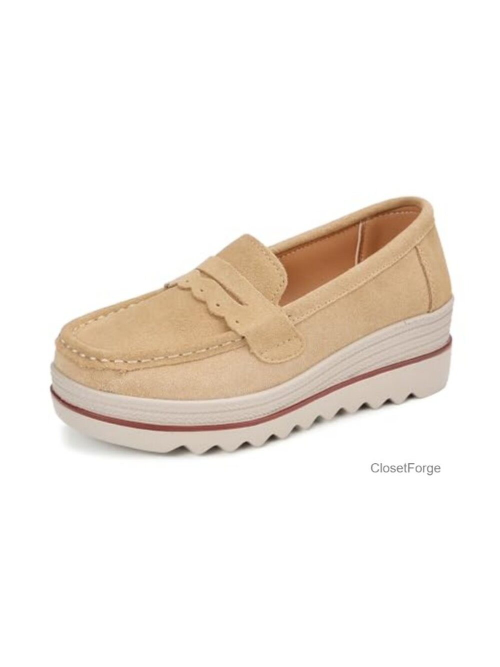 Women's Slip-On Platform Loafers Suede Wedge Mocs Low-Top Lightweight Casual